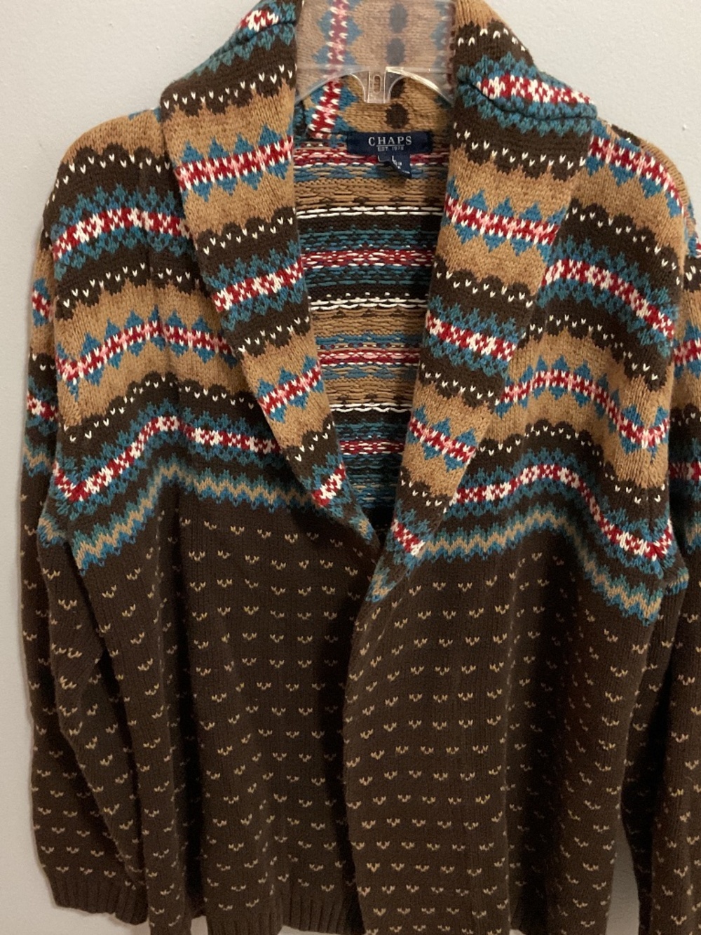 Vintage Chaps Ralph Lauren Southwestern Shawl-collared Open Cardigan Sweater,LG